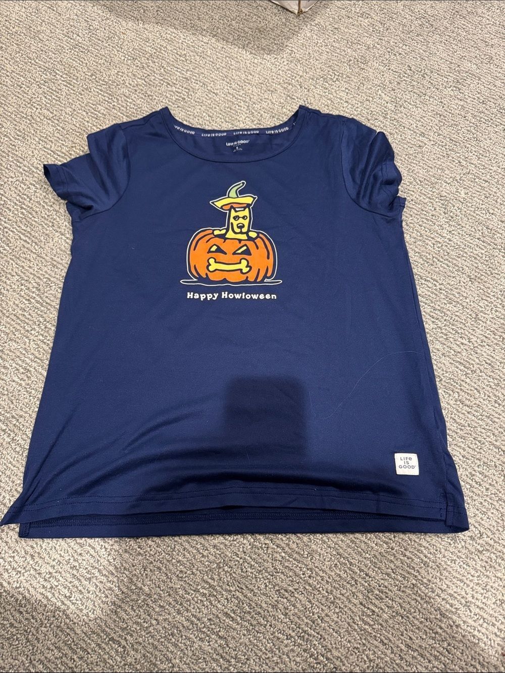 Life Is Good Navy Tee with Orange Pumpkin Graphic